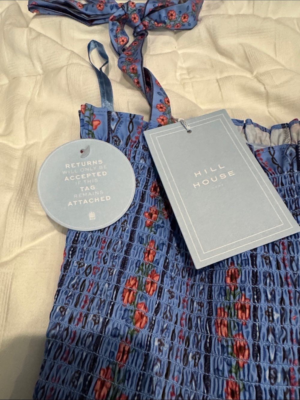 NWT Hill House Blue Floral Tie-Shoulder Sundress - Picture 2 of 5